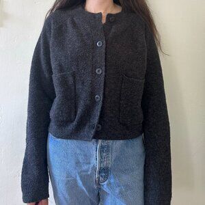 cozy cropped knit dark grey cardigan